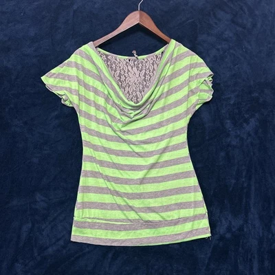 Vintage Y2K Discreet Womens Slim Striped Top Size S? Neon Lace Cybergoth Edgy - Image 1 of 4