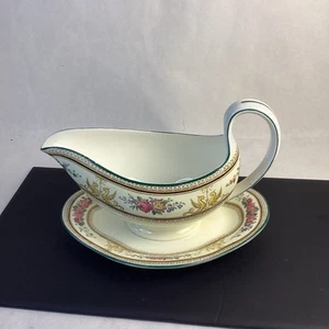 Vintage Wedgwood Columbia Pattern (brown and gold) Attached Gravy Boat/plate - Picture 1 of 6