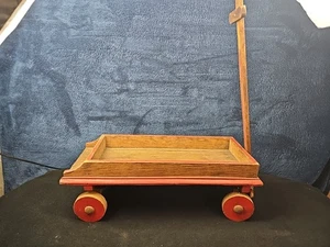 Vintage Child's Folk Art Wooden Wagon Pull Toy Metal Wheels Primitive Handmade - Picture 1 of 15
