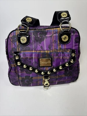 Bolso Cartera Betsey Johnson Betsyville Púrpura Cuadros Tachonado Herrajes Dorados Foto 1 de 4