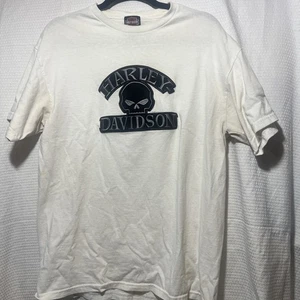Harley Davidson Shirt Men's Large Graphic Tee Skull White Motorcycle Stains GB - Picture 1 of 4