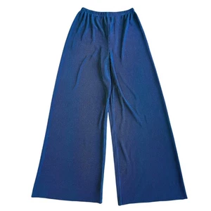 80er-90er Jahre Damen blau grün strukturiert flüssig Strick weites Bein Hose Made in USA - Bild 1 von 10