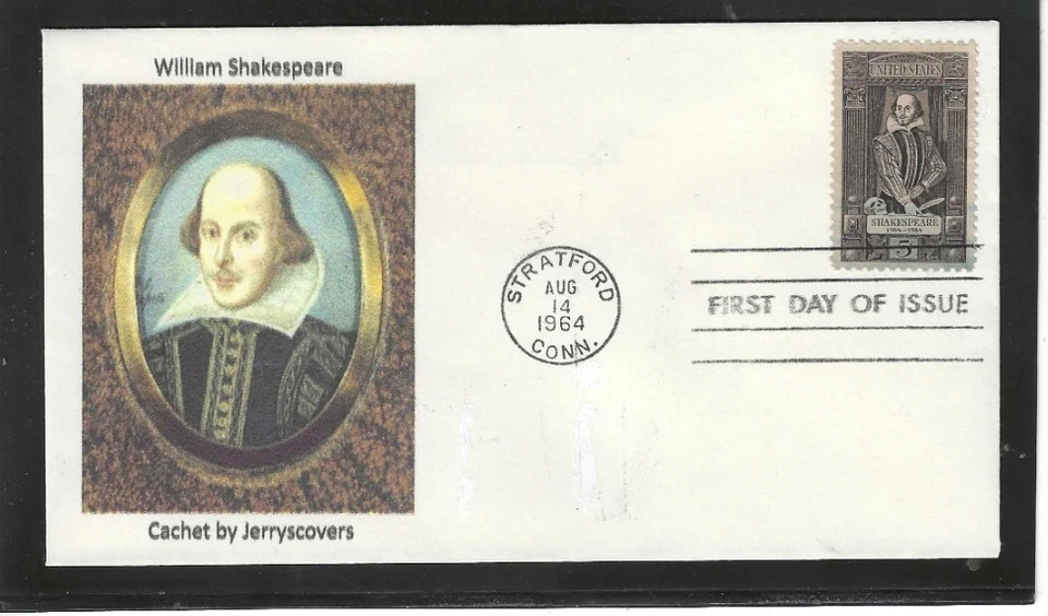 WILLIAM SHAKESPEARE FDC 1964 STRATFORD, CONNECTICUT JERRY'S COVERS ONLY 1 MADE - Image 1 of 1