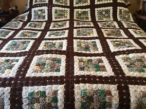 Vtg. Large Hand Stitched Yo Yo Quilt Floral Feedsack Cotton 83"x96" Excellent - Picture 1 of 13