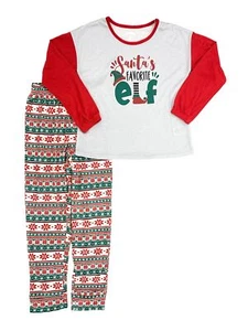 Girls Red & Gray Holiday Christmas Santas Favorite Elf Pajamas Sleep Set M (7/8) - Picture 1 of 2