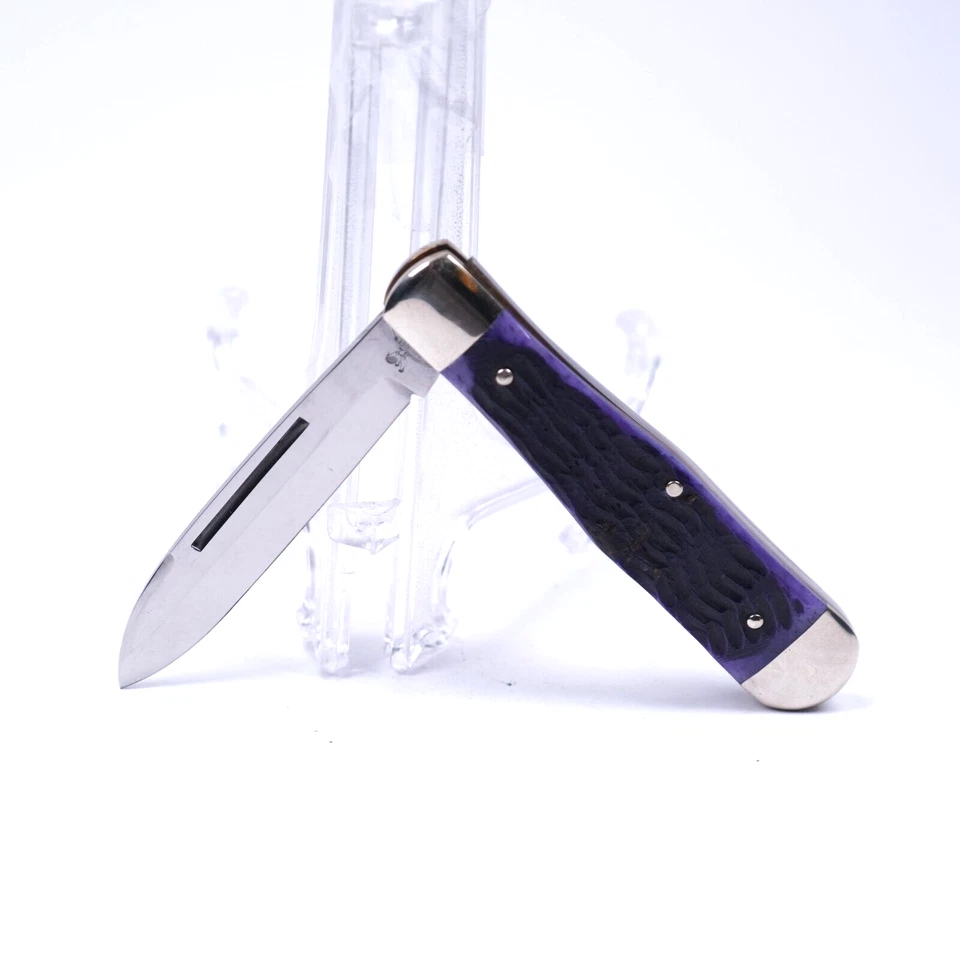 NAVAJA DE BOLSILLO PLEGABLE DE COLECCIÓN COMO NUEVA GALLINA ALEMANA Y GALLO BERTRAM PÚRPURA HUESO JIGGED Foto 1 de 4