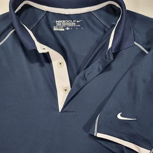 Nike Golf Tour Performance Dri-Fit Men's Medium Tech Core Color Block Navy Polo - Picture 1 of 7