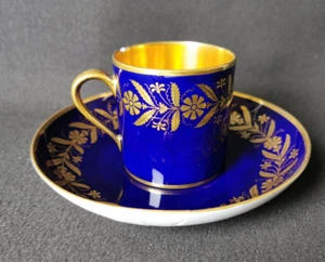 Sevres Louis Phillipe(1830-1848)- Tazza e Piattino -Blu cobalto e oro -S1839 - Foto 1 di 9