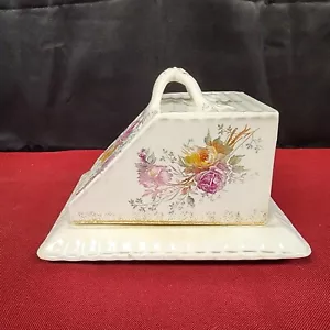 Antiguo plato de queso Franz Anton Mehlem Bonn Alemania con tapa floral - Imagen 1 de 23