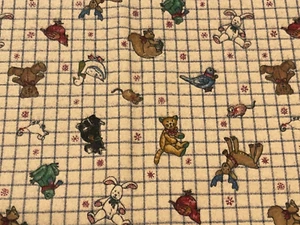 Vintage Winter Snowflake Animal Toys Check Flannel Fabric Marcus Bros 1.5YD - Picture 1 of 6