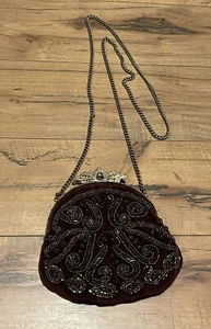 VTG 20's Inspired "CHRISTIANA" Brown Velvet Beaded Cocktail/Evening Bag - Picture 1 of 9