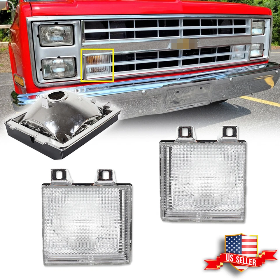 2X Chrome Front Turn Signal Side Corner Marker Lights For Chevy GMC Pickup Truck - Image 1 of 4