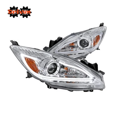 For 10-13 Mazda 3 Chrome Housing Projector Headlights w/LED DRL Strip Head Lamps - Image 1 of 4