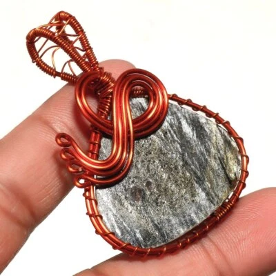 Ciondolo in rame con pietra preziosa in ossidiana argento fatto a mano gioiel... - Immagine 1 di 4