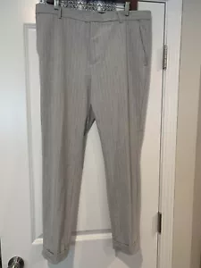 H&M MEN'S Beige Pin Stripe Cuffed SKINNY FIT COUPE MOULANTE PANTS 34/28 - Picture 1 of 7