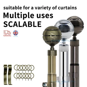 Curtain Pole Extendable Metal Chrome 28mm With Finials Rings Hooks Rod Fittings - Picture 1 of 18