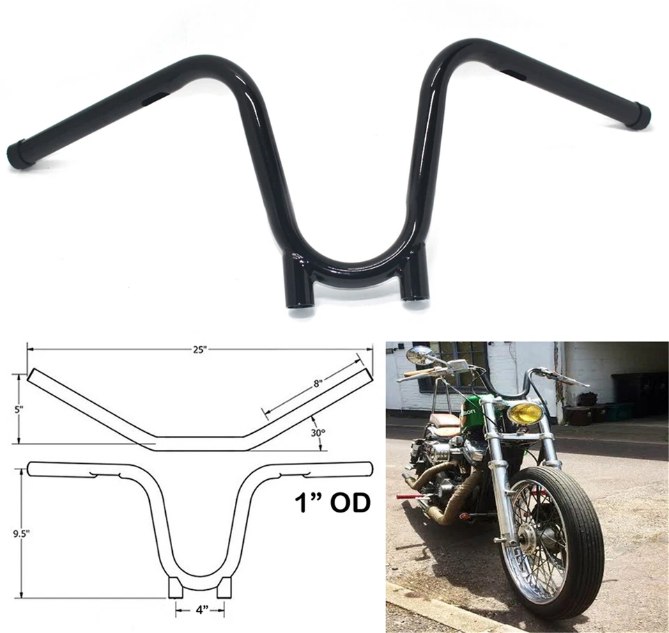 Manillar de contrabando de 1" recortado negro para Yamaha tx650 XS650 chopper bobber Foto 1 de 4