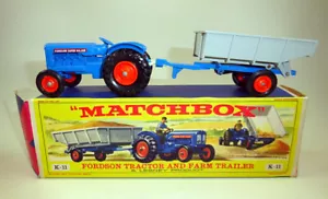 Matchbox Kingsize K-11 Fordson Tractor blau rare orange Plastikräder top in Box - Bild 1 von 11