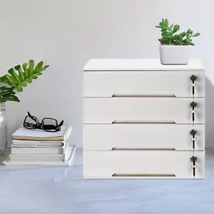4-lagiger weißer Holz Schreibtisch Aufbewahrungsbox Aktenschrank mit abschließbaren Schubladen - Bild 1 von 12
