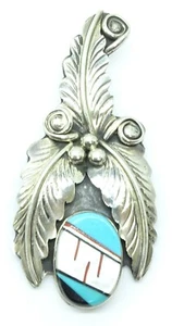 VINTAGE NAVAJO MULTI-STONE STERLING SILVER PENDANT - Picture 1 of 8