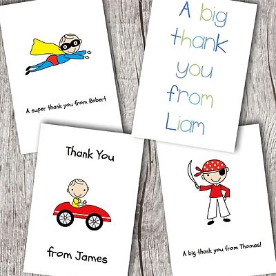Personalised Boy/Children's Folded THANK YOU Cards - Superhero-Crayon-Pirate-Car - Image 1 of 4