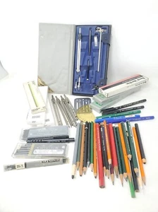 Lot - Misc Drafting Tools Pencils Leads Erasers Compass Vintage - Picture 1 of 8
