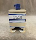 Ceramic Tea Bag Storage Holder Dispenser Blue White Small Tower W/ Teacup Knob