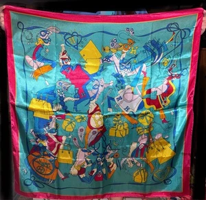 Vintage Retro Fairy Women’s Colorful Large Square Silk Scarf 35/35” TL1 - Picture 1 of 7