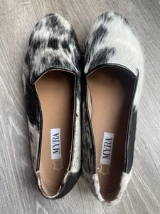 Myra Shoes Indulgence Sz 9 Women’s Mules Hair-on Cow Print Leather Sneakers - Picture 1 of 7