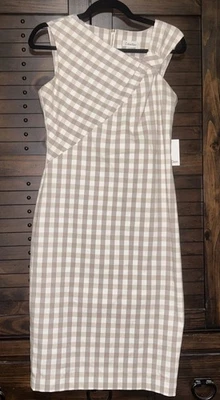 Calvin Klein Women’s 6 Gingham Tan/Cream Sleeveless Dress NEW Gold Zip Well Made - Image 1 of 4