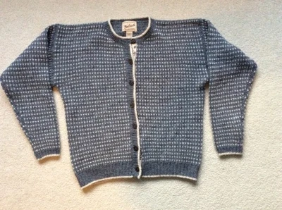 Woolrich smoked pearl gray wool cardigan birdseye  Women small medium - Image 1 of 4