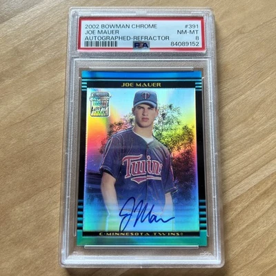 2002 Bowman Chrome Refractor #391 Joe Mauer Auto PSA 8 - Image 1 of 2