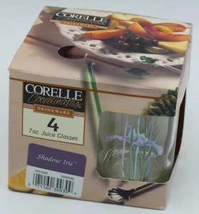 Vintage Corelle Coorinates SHADOW IRIS 7oz Juice Glasses Drinkware 4 Pack NOS - Imagen 1 de 7