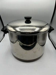 Revere Ware 10 Qt Quart Stock Pot w Lid Copper Bottom 1801 USA SITS FLAT - Picture 1 of 4