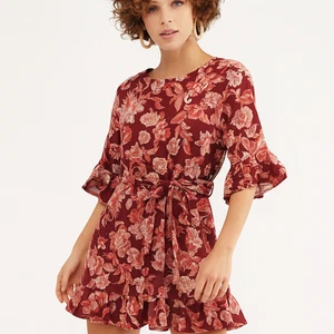 Imonni Dress AUS 6 US2 Mini Burgundy Red Mia Floral Crepe Kimono Sleeve Ruffle - Picture 1 of 7