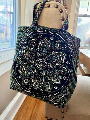 Bolsa tote vintage multicolorida com miçangas anos 70 - Imagem 1 de 4