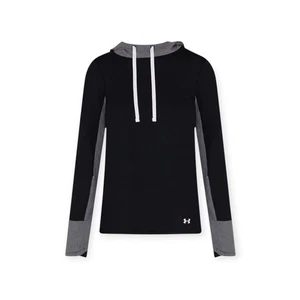 Under Armour ColdGear Hoodie Womens XS Black/Grey 4‑Way Stretch Thumbholes Warm - Picture 1 of 13