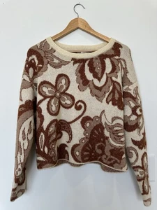 Design History kleiner beigefarbener kurz geschnittener Damenpullover mit Blumenmuster - Bild 1 von 5