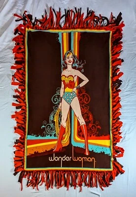 Wonder Woman Retro Throw Blanket Vintage DC Comics Superhero Rainbow 55” x 44” - Image 1 of 4