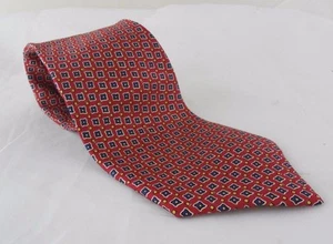 Ralph Lauren Krawatte 100 % Seide rot gemustert 56 1/2 Zoll lang rot blau gelb - Bild 1 von 3