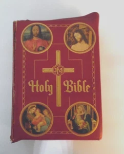 HEILIGE BIBEL Päpstliche Ausgabe illustriert gebundenes rotes Leder 1954 katholische Presse - Bild 1 von 15
