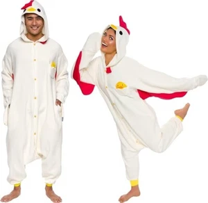 Pair of Funziez His & Her Adult Plush One Piece Chicken Costumes - XL & Large - Picture 1 of 4