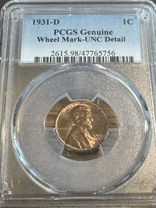 1931-D PCGS Uncirculated-Detail Lincoln Wheat Cent Semi-Key Date | Free Shipping - Picture 1 of 7