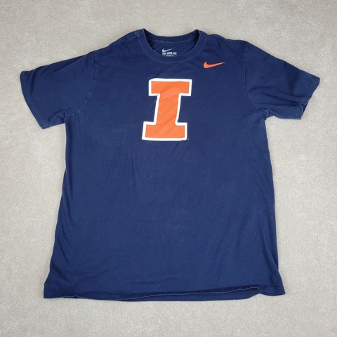 Nike Shirt Mens Large Blue Athletic Cut Illinois Fighting Illini Logo Casual Tee Cover