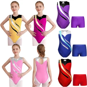 Kids Girls Outfit Workout Set Gymnastics Suit Sport Dancewear Metallic Costume - Picture 1 of 61