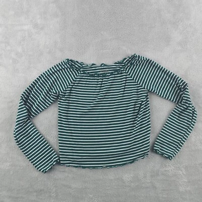 Camisa vaquera Arizona para mujer mediana verde blanca a rayas dobladillo de lechuga manga larga Foto 1 de 4