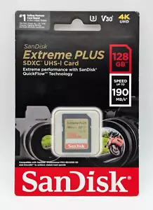 Sandisk Extreme Plus 128GB SDXC UHS-I Card - Up to 190 MB/s - SEALED - Picture 1 of 4