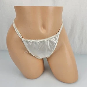 Vintage 90s California Dynasty RN 64211 White String Bikini Panties Satin M 6 - Picture 1 of 5