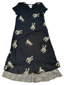 Jessica Howard Vtg Dress Womens 10Petite Black Lined Zebra Giraffe Safari Artsy - Picture 1 of 10