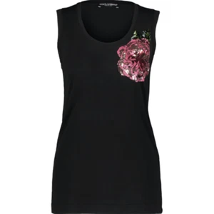 DOLCE & GABBANA Sequin Rose Embellished Tank Top - Black - UK 6/ IT 38 - Picture 1 of 9
